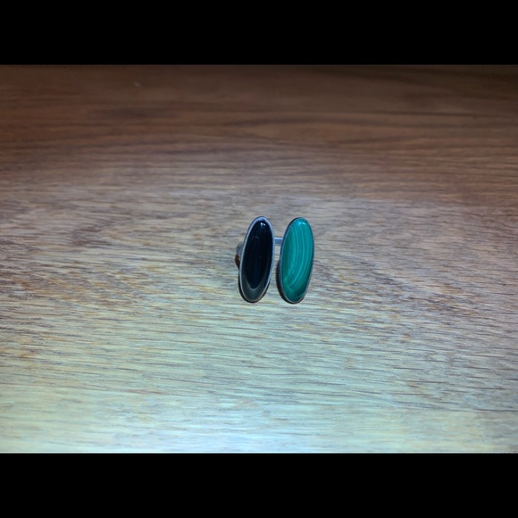 Sterling silver, malachite, obsidian ring - Picture 9 of 11